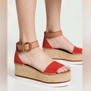 See by Chloe Glyn Mid Wedge Platform Espadrilles Suede  38 Like New